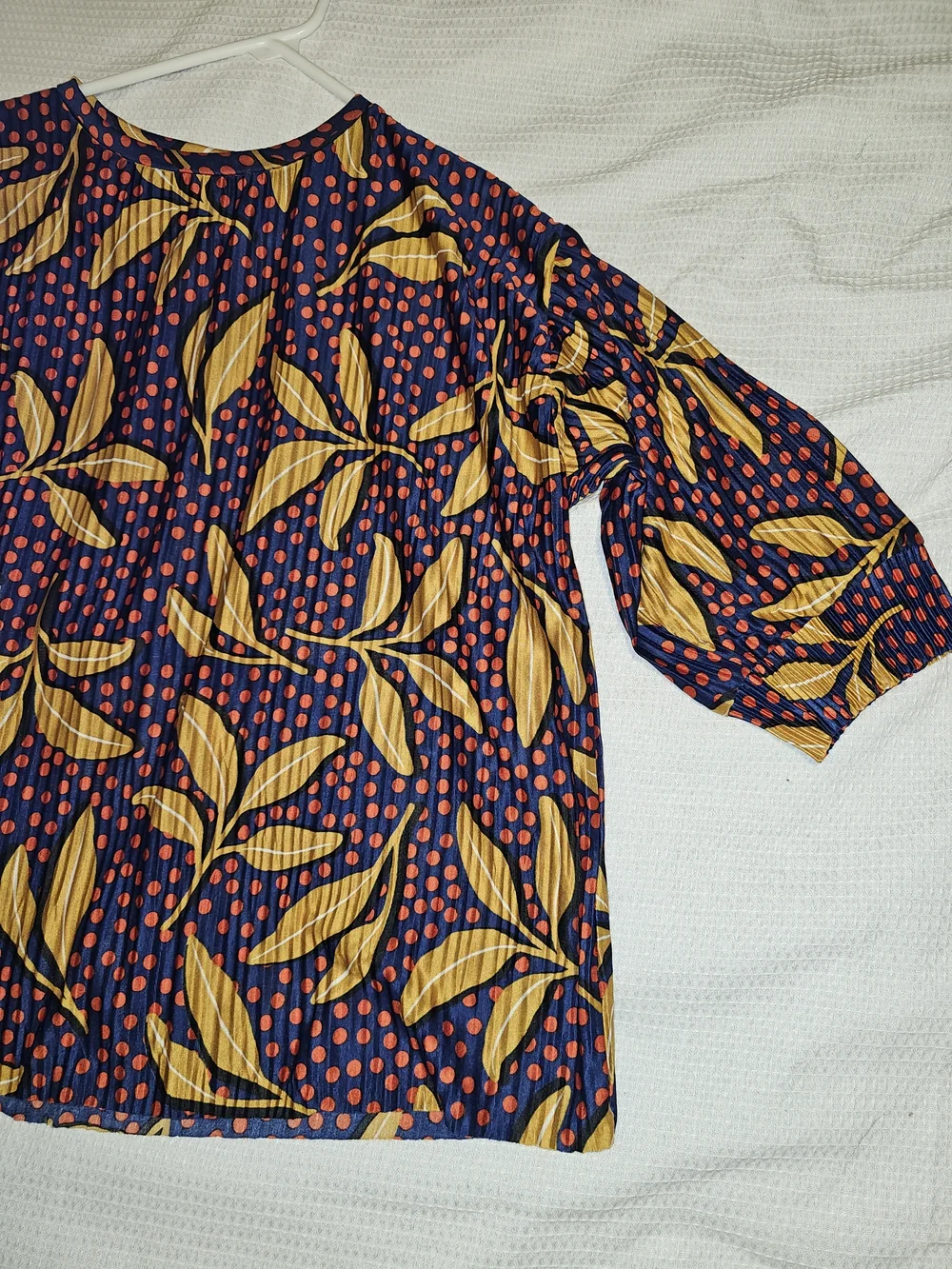 Zara Trafaluc Small Floral Polka Dot Blouse Navy Mustard Boho